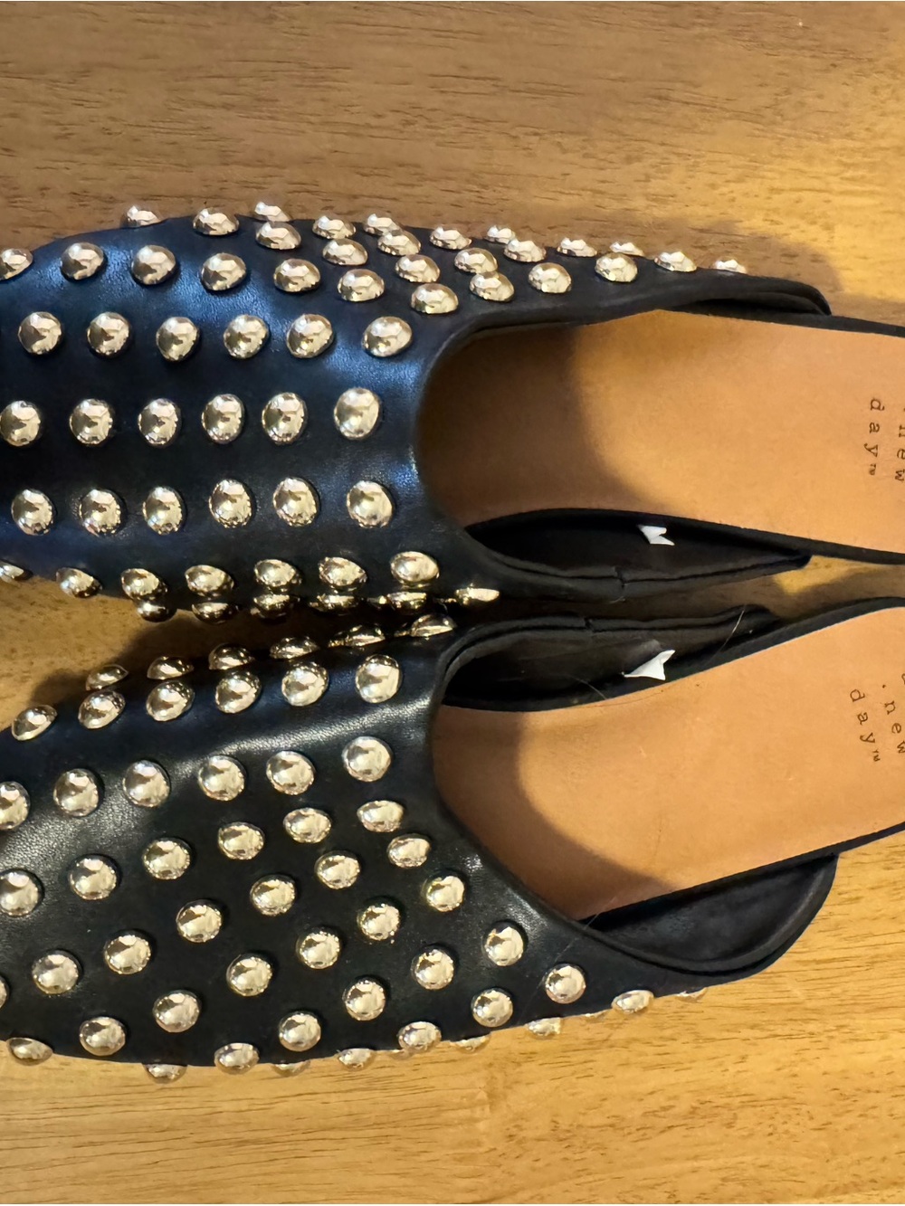 a new day Black Slip-On Flats with Gold Studs